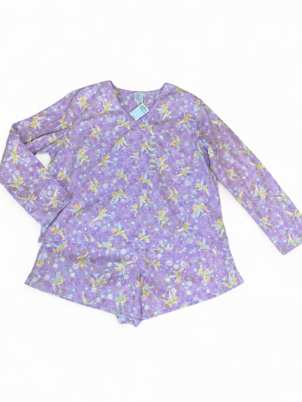 New Tinkerbell Disney Purple Fairy Print Long-Sleeve Shortie  Pajama Set NWT XL